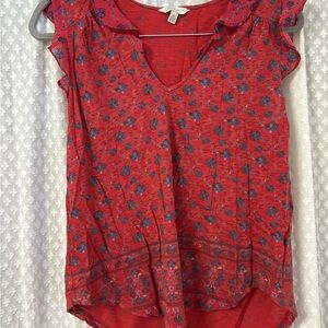 Lucky Brand Floral Red V-Neck Women's Top